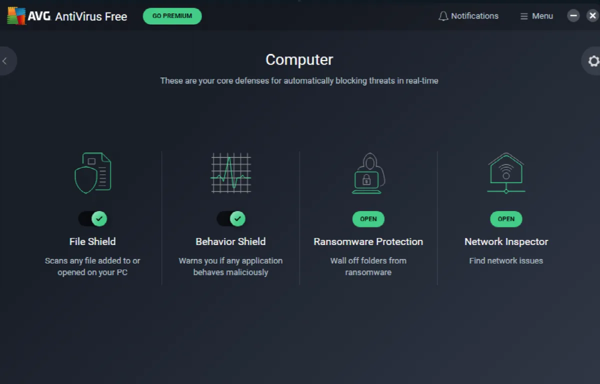 Screenshot of the AVG AntiVirus Free user interface