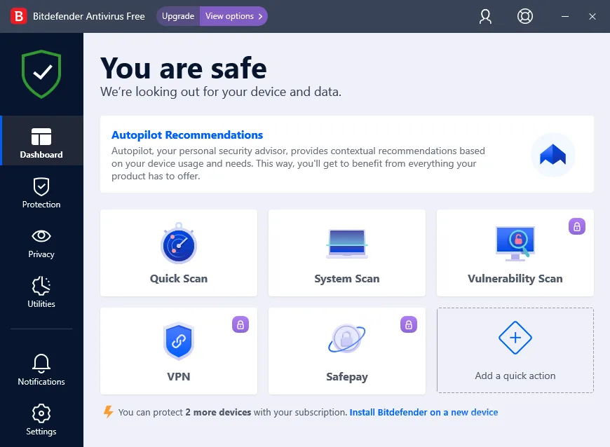 Screenshot of the Bitdefender Antivirus Free user interface