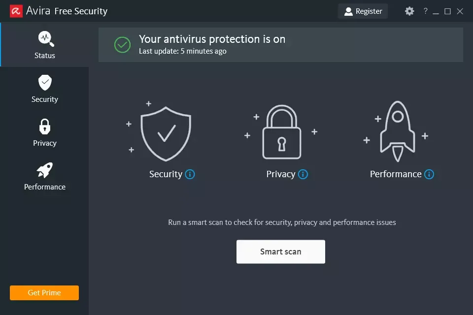Screenshot of the Avira Free Security user interface