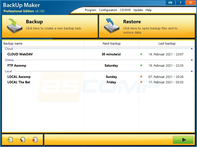 Screenshot der Benutzeroberfläche von BackUp Maker