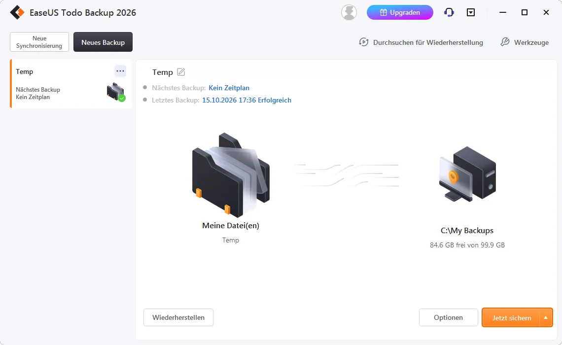Screenshot der Benutzeroberfläche von ToDo Backup Free